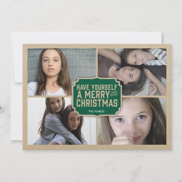 Rustic Green Frame Holiday Photo Card