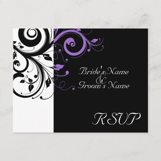 Black +White Purple Swirl Wedding Matching RSVP
