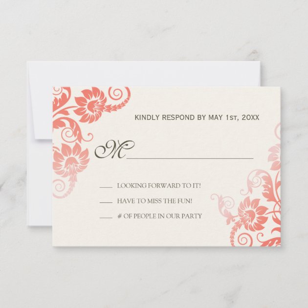 Classy Ombre Coral Wedding RSVP (front side)