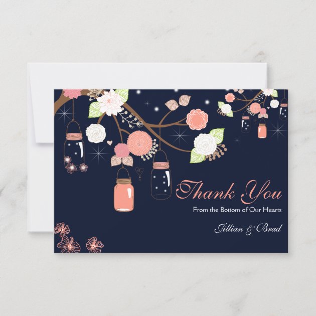 Mason Jar Wedding Thank You Card- Coral and Blue (front side)