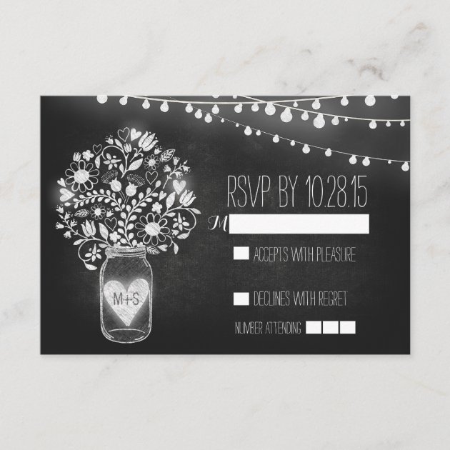Lights mason jar chalkboard wedding RSVP cards (front side)