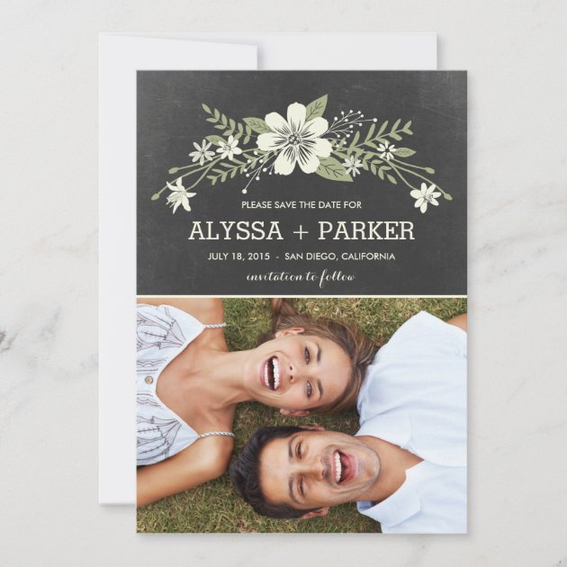 Chalkboard Blooms Save The Date Cards