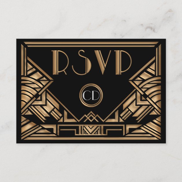 Art Deco Gatsby Style Wedding RSVP Response Cards (front side)