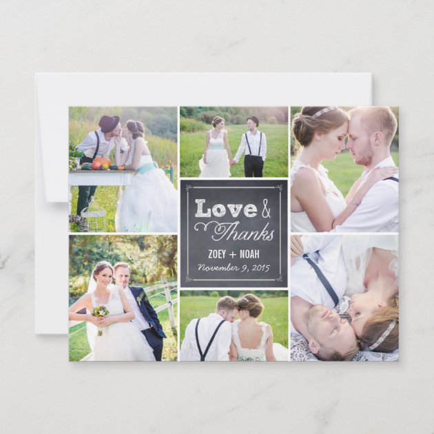 Chalked Collage Wedding Photo Thank You Card