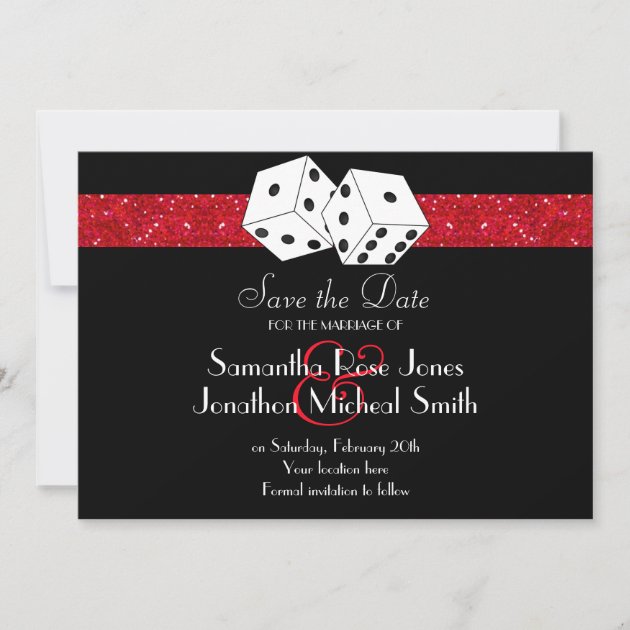 Las Vegas Theme Save the Date Red Faux Glitter