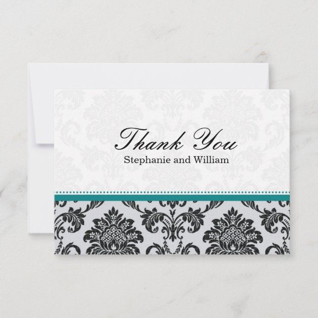 Damask Teal Wedding Thank You Card