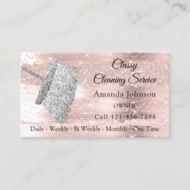 Classy Cleaning Service Maid House Silver Rose Business Card (front side)