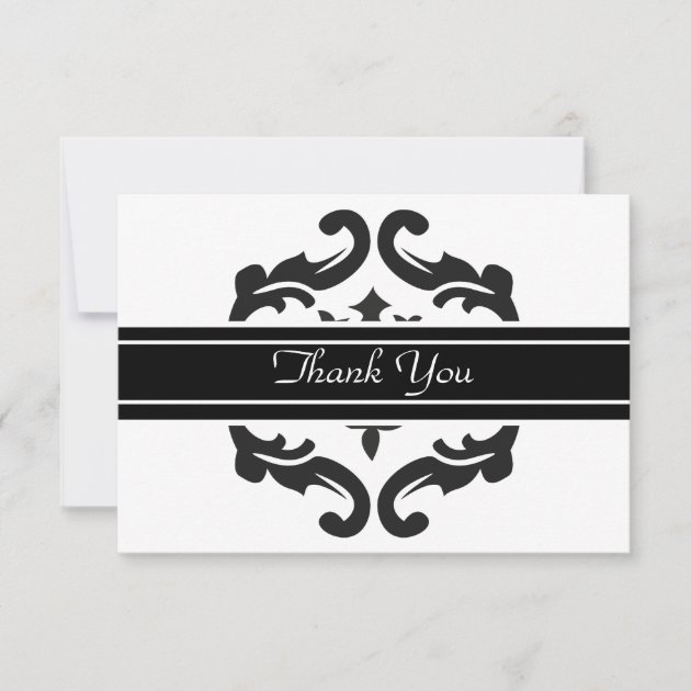 Thank You Notelets in Stylish Black & White Damask