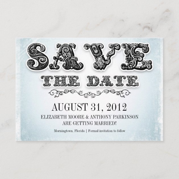 save the date blue vintage invitations