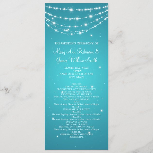 Elegant Wedding Program Sparkling Chain Blue (front side)