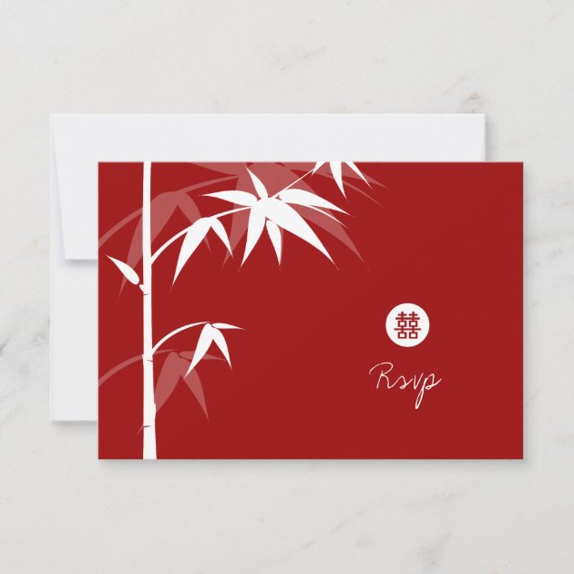 Oriental Asian Bamboo Tree Chinese Wedding RSVP (front side)