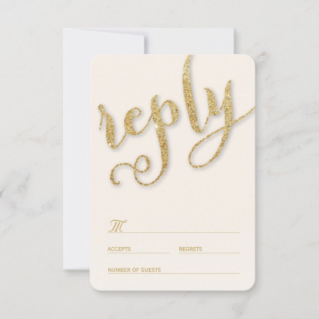 Glitter Gold Script Forever Wedding RSVP Card