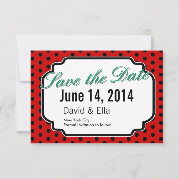 Ladybug Black Dots Red Save the Date Cards (front side)