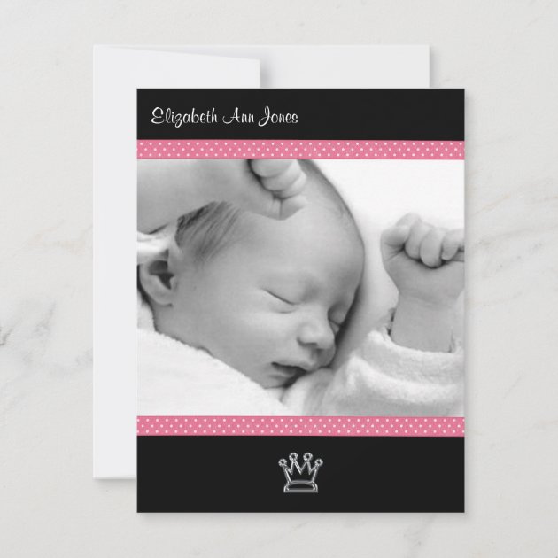Pink Polka Dot on Black Baby Girl Announements Announcement
