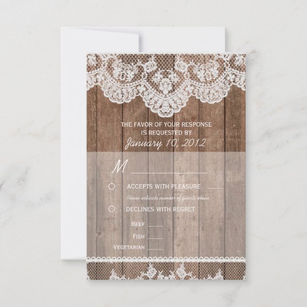 Rustic White Lace and Wood RSVP with Meal Options