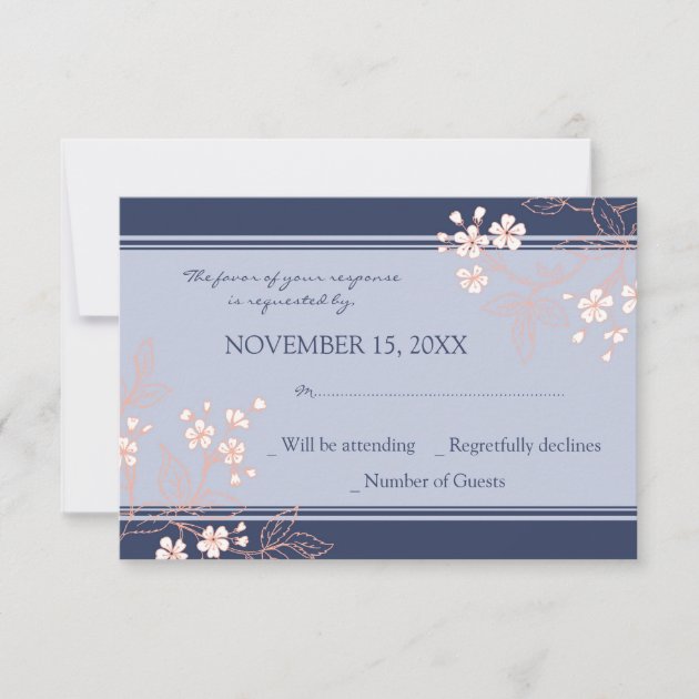 Coral Blue Floral RSVP Wedding Card