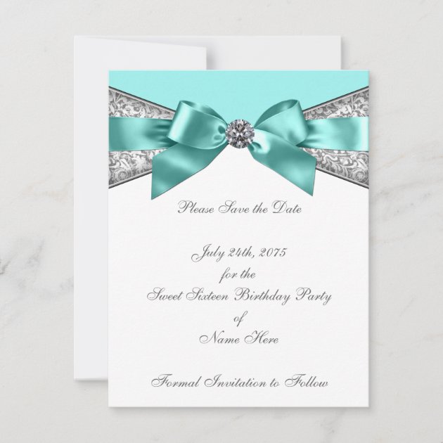 White Diamonds Teal Blue Save the Date