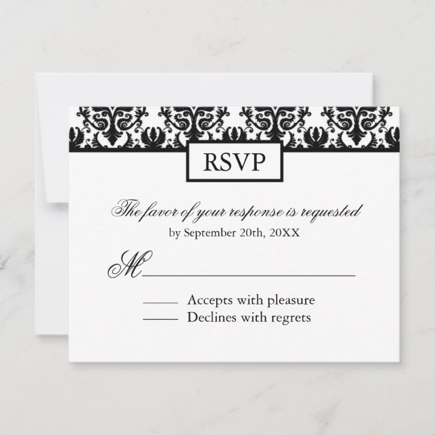 Black and White Damask Reply Cards - RSVP