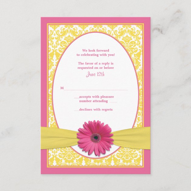 Pink Yellow Gerbera Daisy Wedding Reply Card