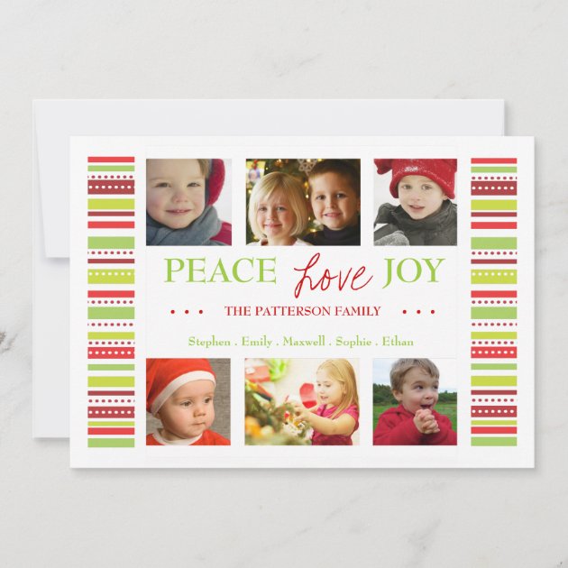 Peace Love Joy Holiday Stripes Photo Card Greeting