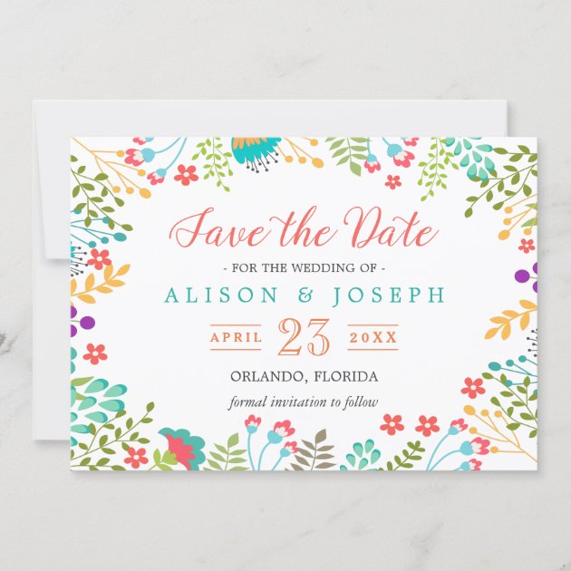 Spring Botanical Floral Turquoise | Save the Date (front side)