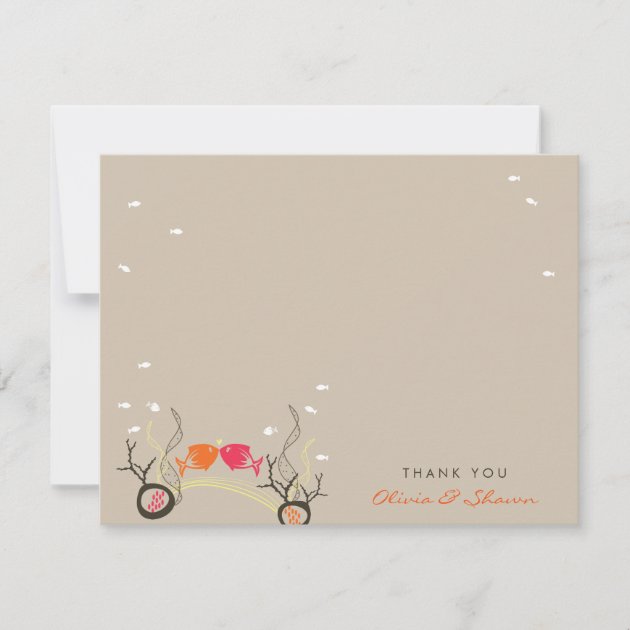 Kissing Fishes Coral Sea Wedding Thank You Card