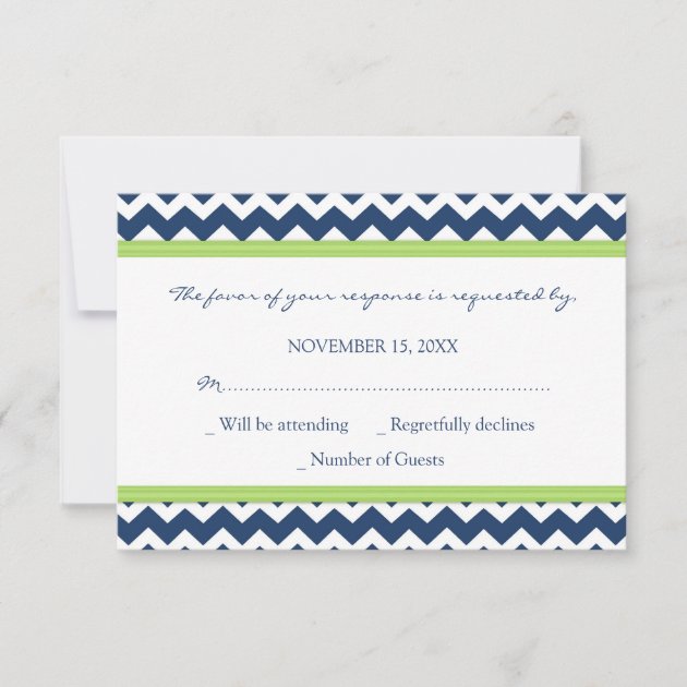 Blue Lime Chevron RSVP Wedding Card