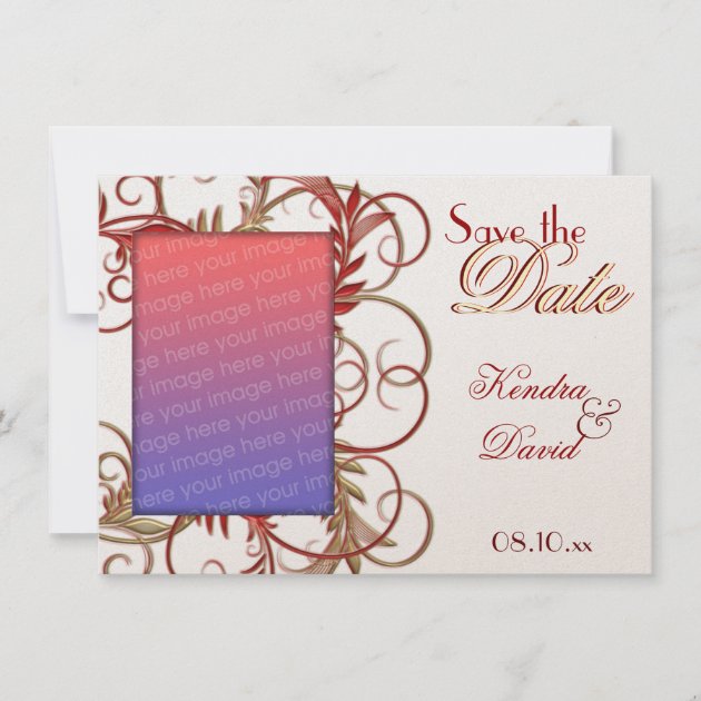 Elegant Gold Red "Save the Date" Flourish Cards