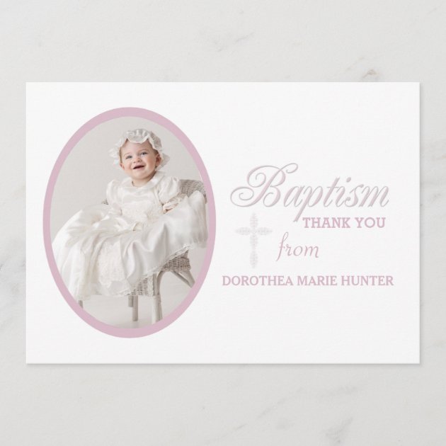 Baptism Word Pink Photo Thank You Notecard (front side)
