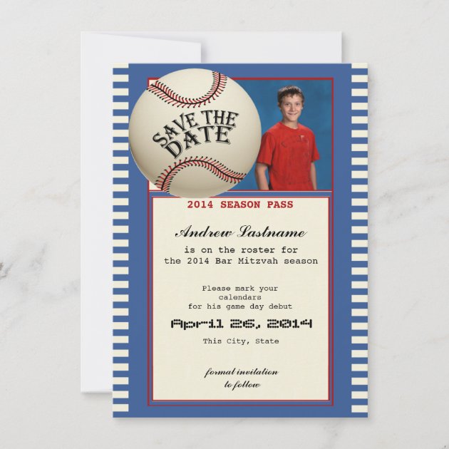 Baseball Bar Mitzvah Save the Date (front side)