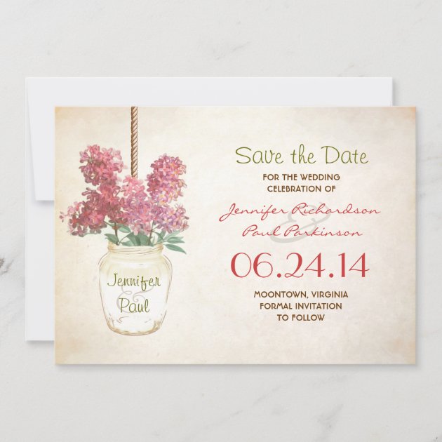 mason jar & lilacs save the date (front side)