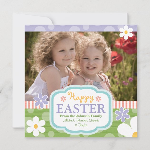 Custom Photo Easter Card Flowers and Polkadots (front side)