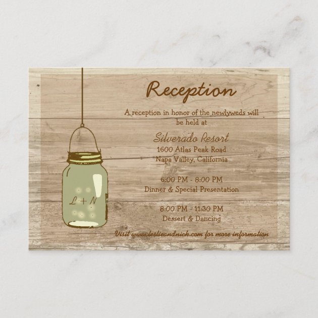 Country Wooden Rustic Mason Jar Reception Card
