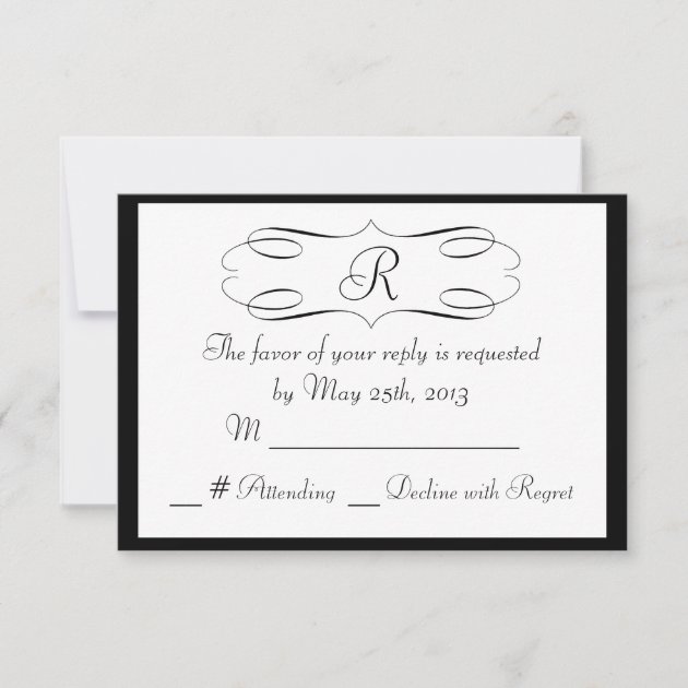 Black White Monogram Wedding RSVP Card