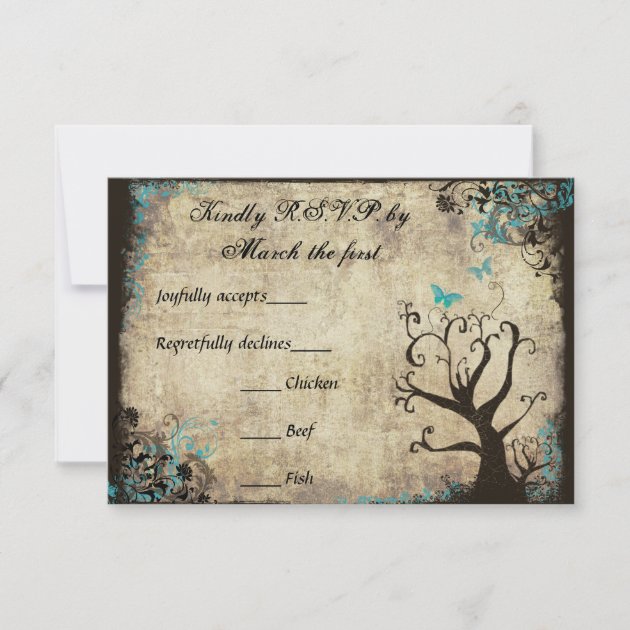 Blue Butterfly and Tree Vintage Wedding RSVP