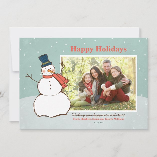 Holiday Photo Card | Winter Snowman Theme (front side)