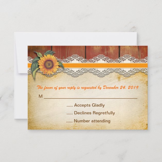 rustic wood and sunflower wedding rsvp