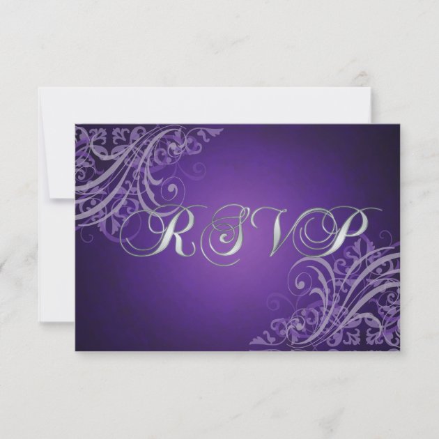 Exquisite Baroque Purple Scroll RSVP Card