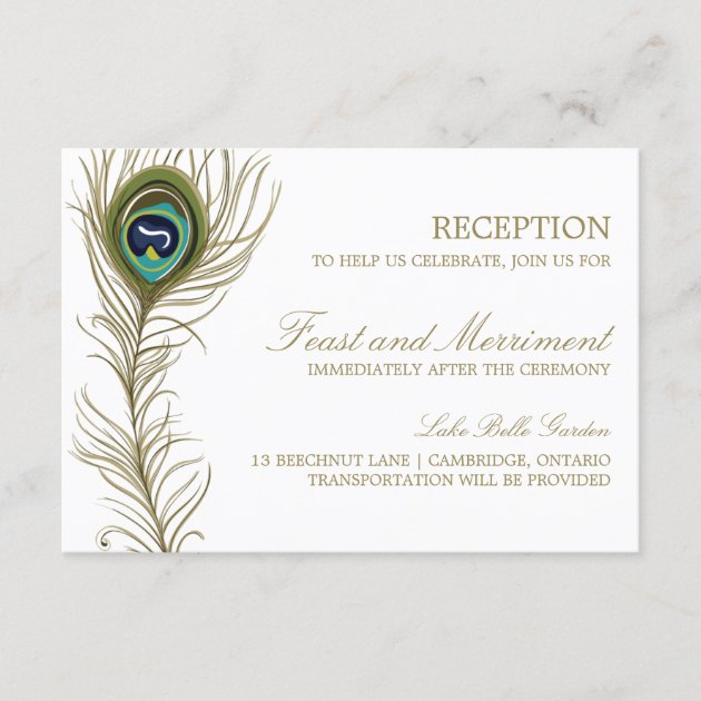 Whimsical Peacock Feather Reception Card