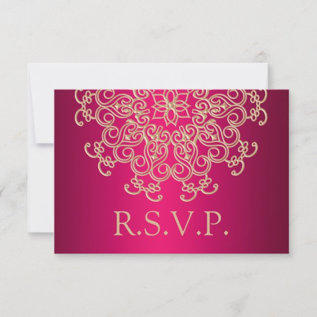 HOT PINK AND GOLD INDIAN RESPONSE RSVP CARD (front side)