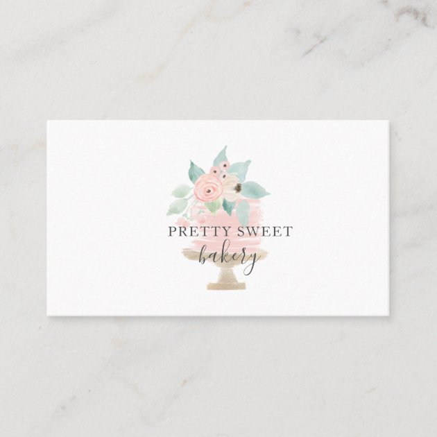 Pink Floral Cake Bakery Business Cards (front side)