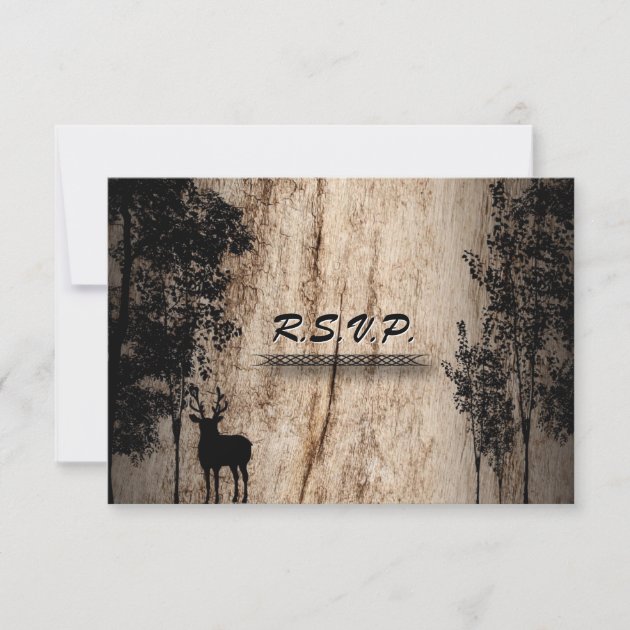 Wedding Response RSVP Card Rustic Board Deer Trees