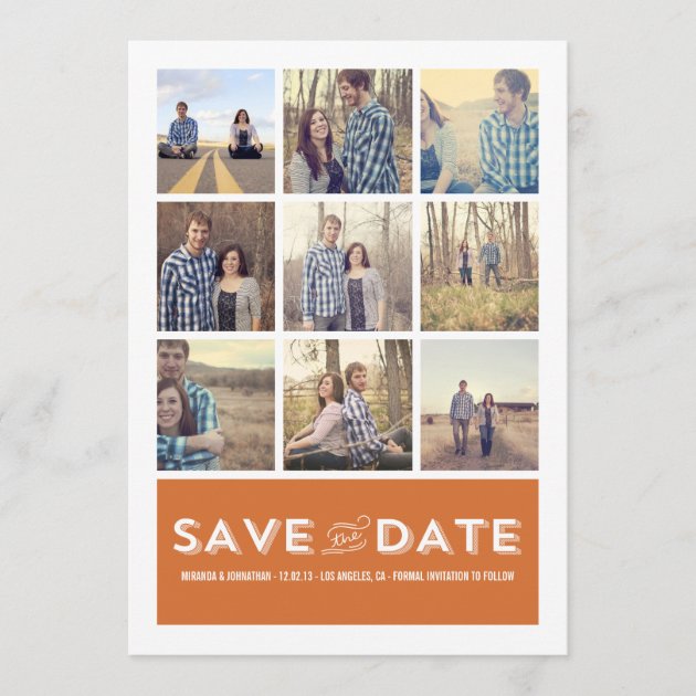 Orange Photo Grid Save The Date Announcements