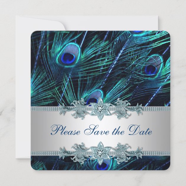 Royal Blue and Silver Peacock Save the Date