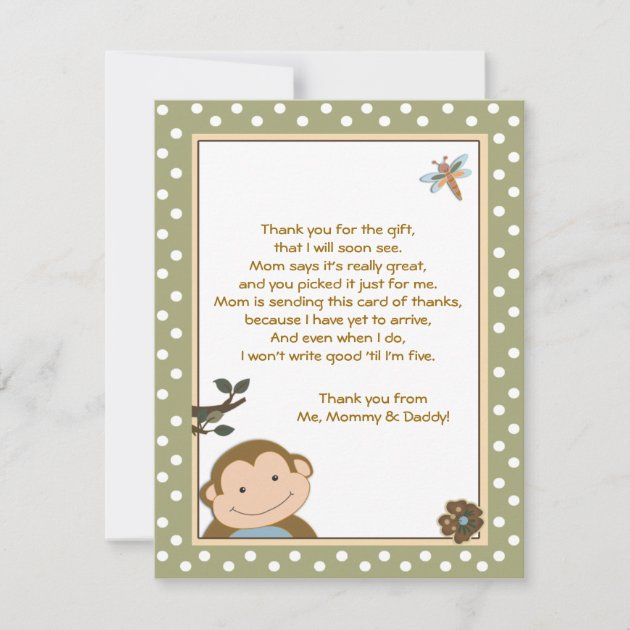 Cute Monkey Green/Brown Thank you cards