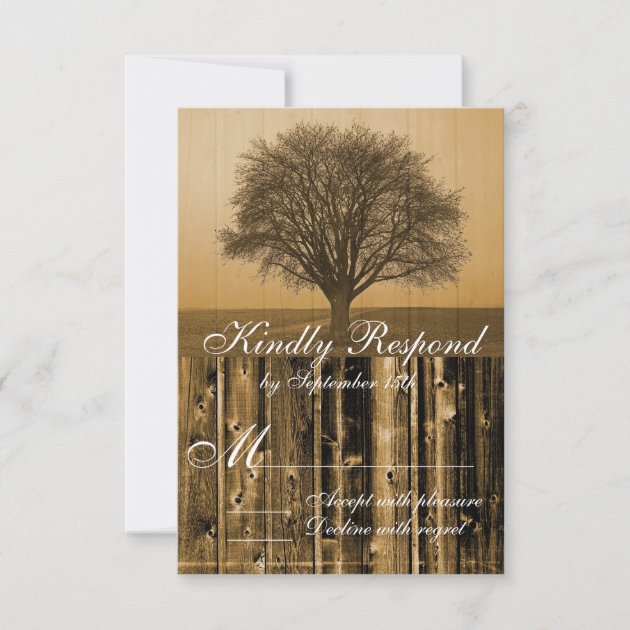 Rustic Country Tree Barn Wood Wedding RSVP Cards