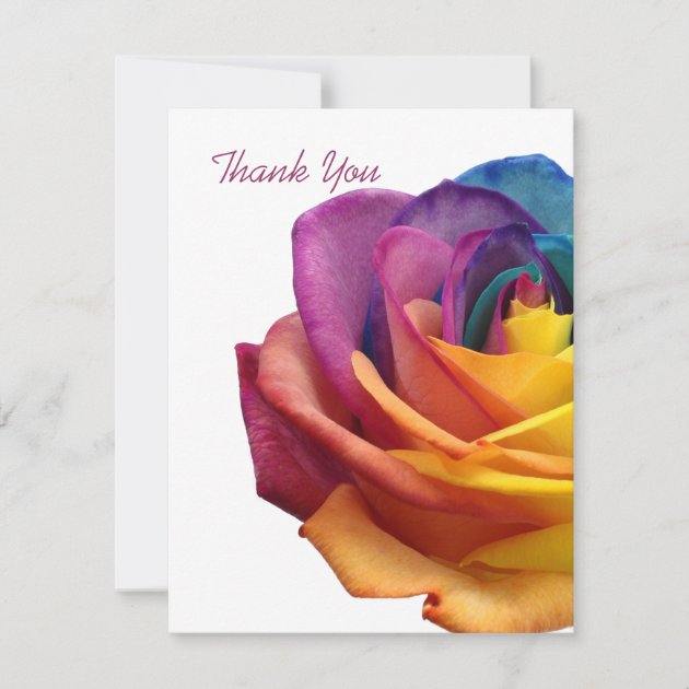 Rainbow Rose White Thank You Card