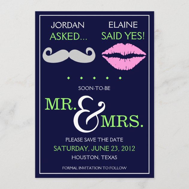 Modern Moustache Lips Mr. & Mrs. Save the Date