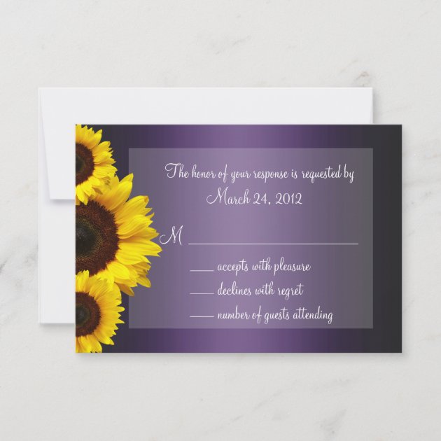 Purple and Yellow Sunflower Wedding RSVP (front side)