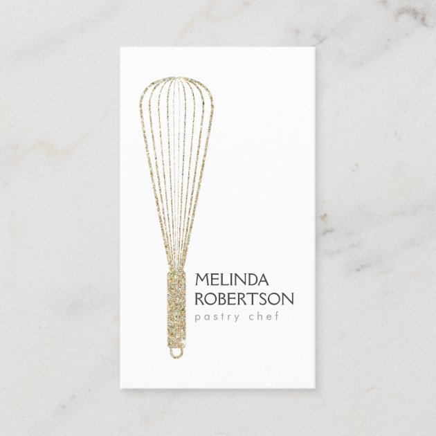 Gold Glitter Whisk Bakery Business Card (front side)